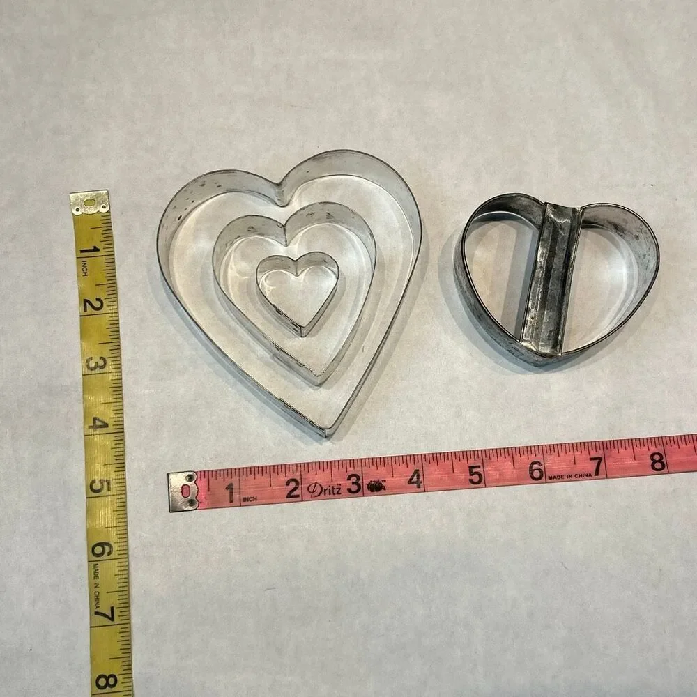 Vtg SET Aluminum Cookie Cutter Metal HEARTS Set of 4